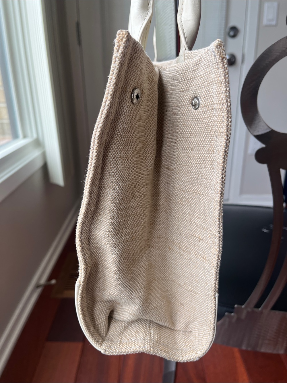 Tory Burch Ella Ivory Canvas Tote Leather Trim - Picture 10 of 11